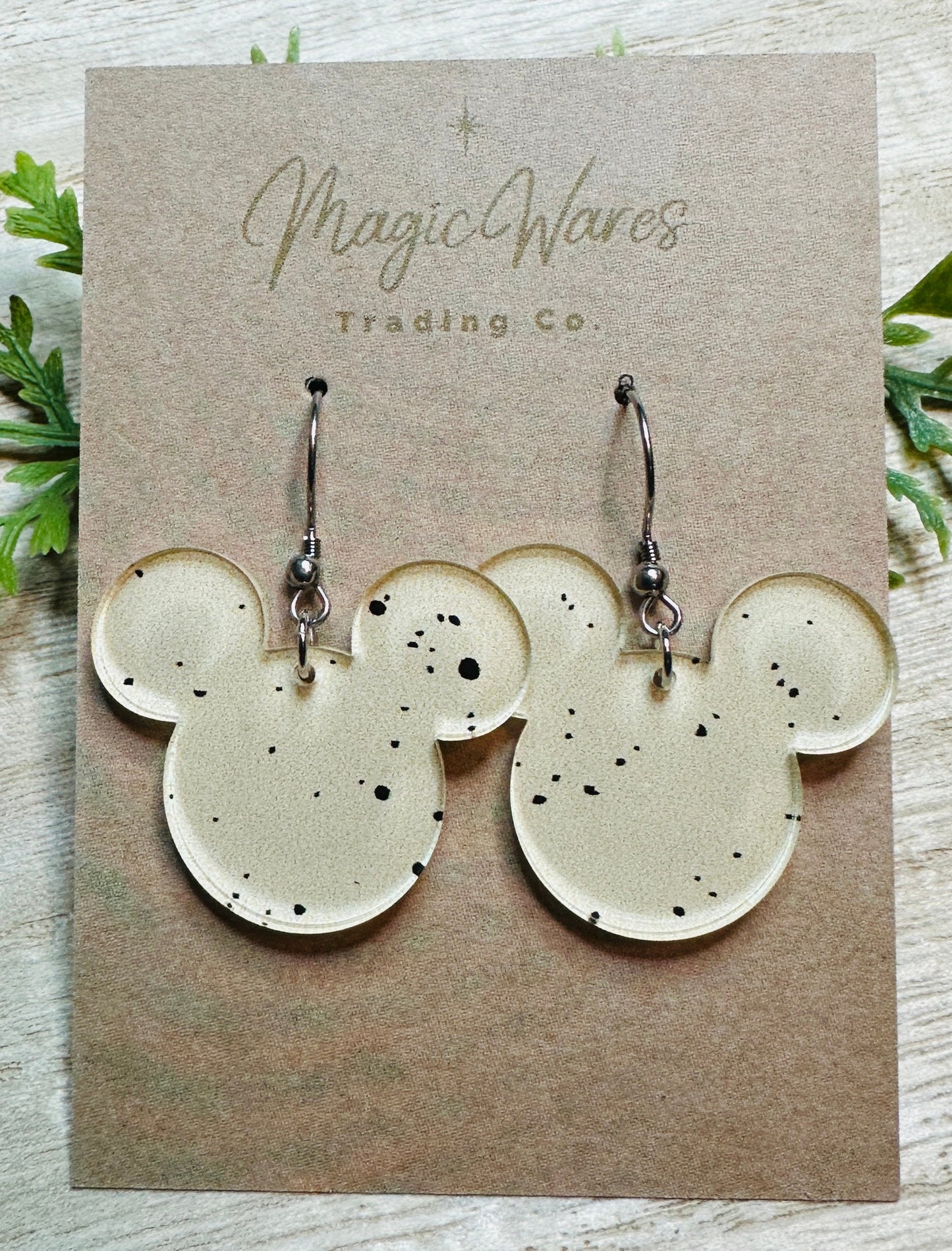 Speckled Egg Mouse Head Earrings, 3 Color Choices Laser cut Speckled Egg Patterned Crystal Acrylic Earrings, Easter Earrings
