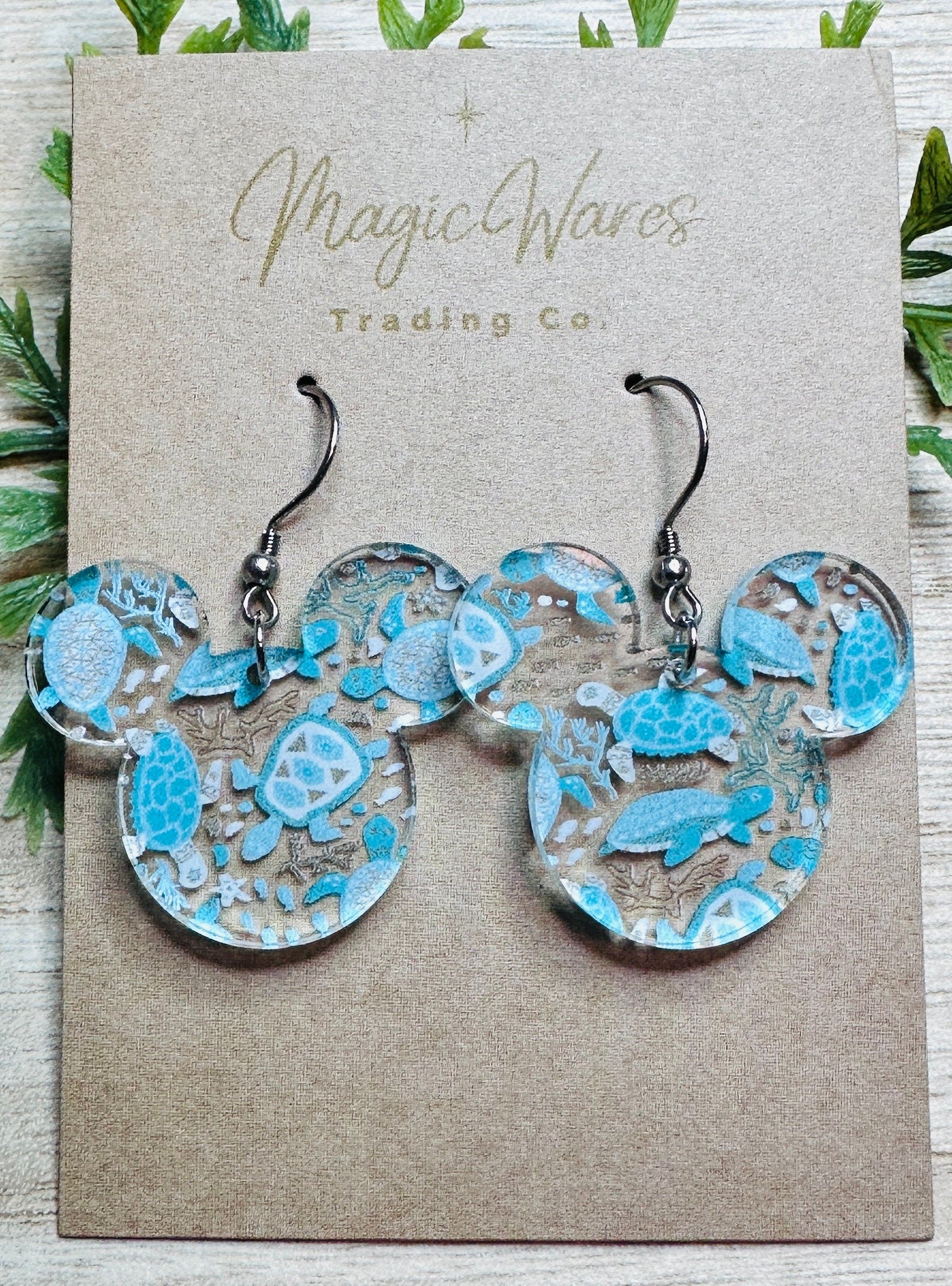 Sea Turtles, Mouse head shaped Laser cut Acrylic Earrings, Laser cut Sea Turtle Pattern Clear Acrylic, Dangle Earrings, Lightweight earrings