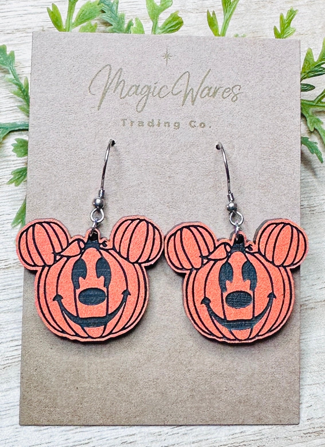Pumpkin Mouse Dangle Earrings, Engraved Orange on Black Acrylic Earrings, Lightweight Acrylic Laser cut Halloween Pumpkin Earrings