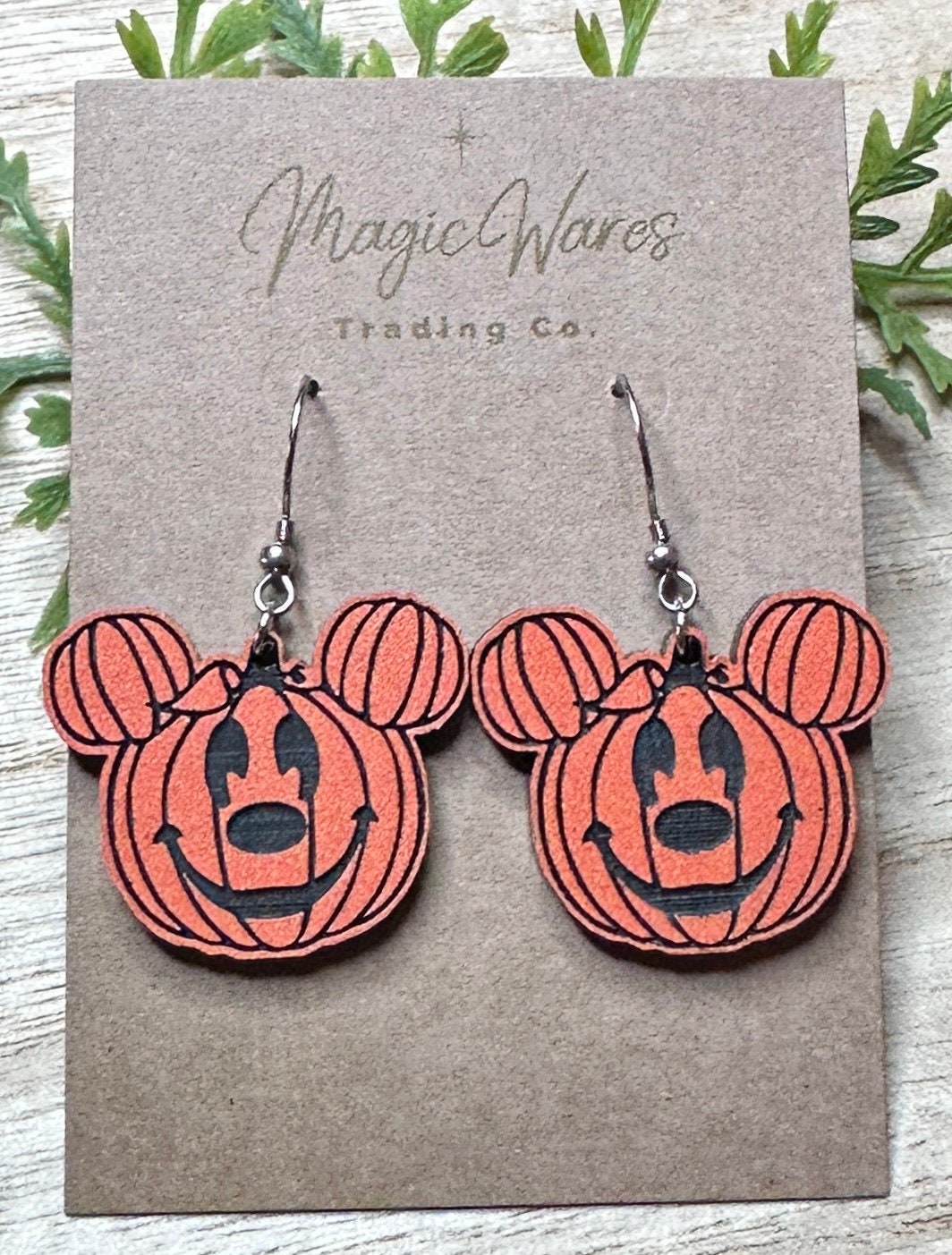 Pumpkin Mouse Dangle Earrings, Engraved Orange on Black Acrylic Earrings, Lightweight Acrylic Laser cut Halloween Pumpkin Earrings