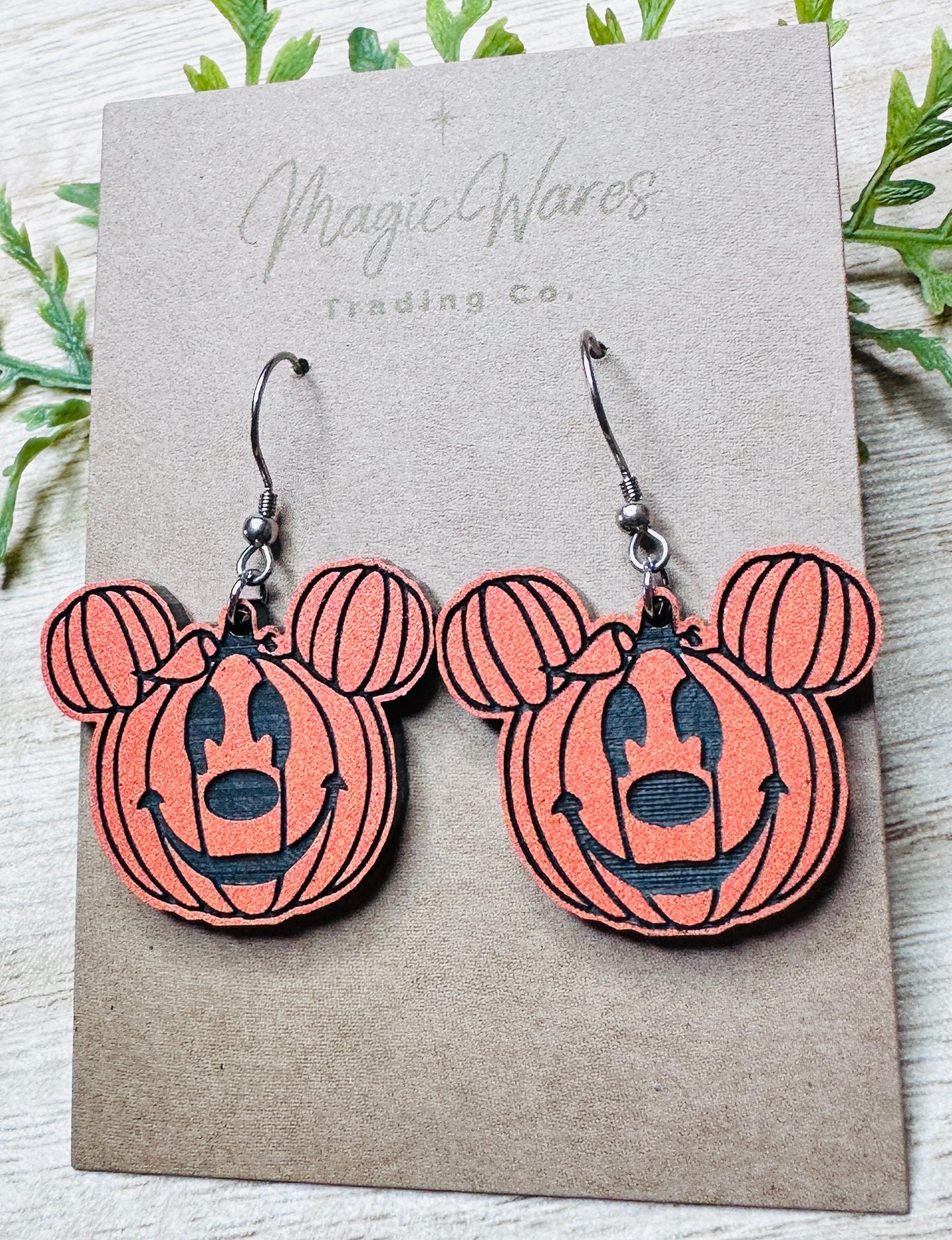 Pumpkin Mouse Dangle Earrings, Engraved Orange on Black Acrylic Earrings, Lightweight Acrylic Laser cut Halloween Pumpkin Earrings