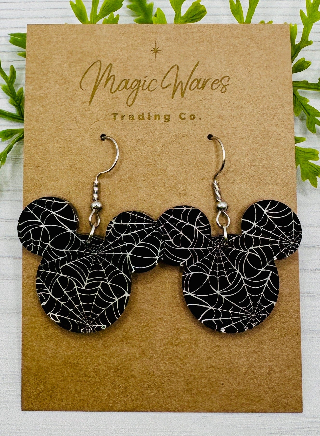 Spiderwebs Laser cut Mouse head Dangle Earrings, Spiderweb Pattern Crystal Acrylic Halloween earrings, Not So Scary Halloween Party