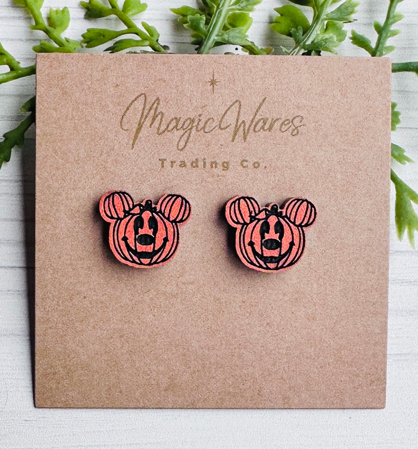 Pumpkin Mouse Stud, Laser engraved orange coated black acrylic, Halloween Earrings Not So scary Halloween Party Earrings