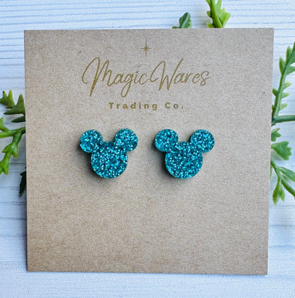 Teal Glitter Stud, Laser cut Earrings, Made to order, Laser Engraved, Pierced Earlobe, Stainless Steel, Post earrings