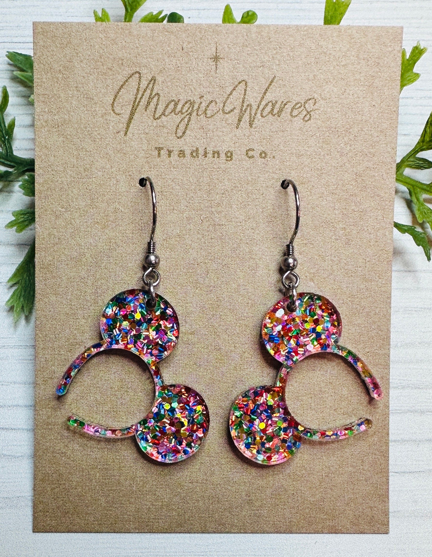 Confetti Glitter Mouse Ears Headband, Laser cut Multi color Confetti Glitter Acrylic Earrings, Birthday earrings Glitter Earrings