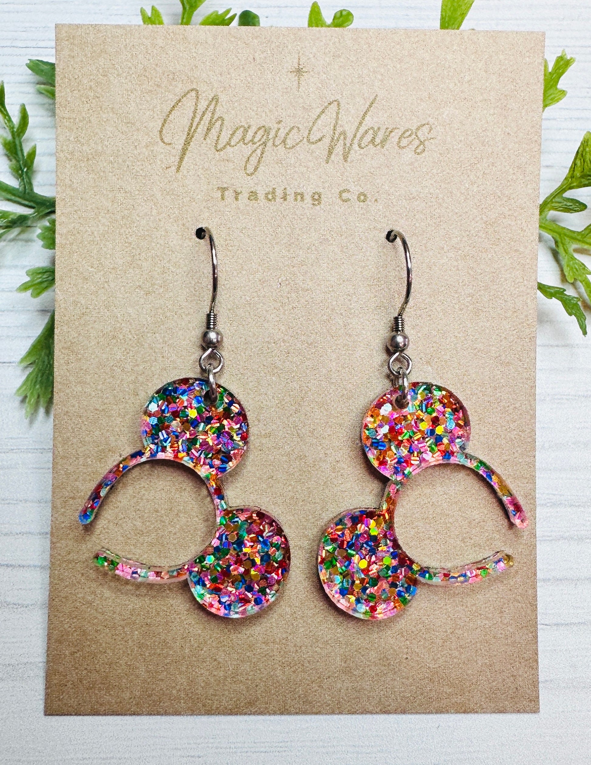 Confetti Glitter Mouse Ears Headband, Laser cut Multi color Confetti Glitter Acrylic Earrings, Birthday earrings Glitter Earrings