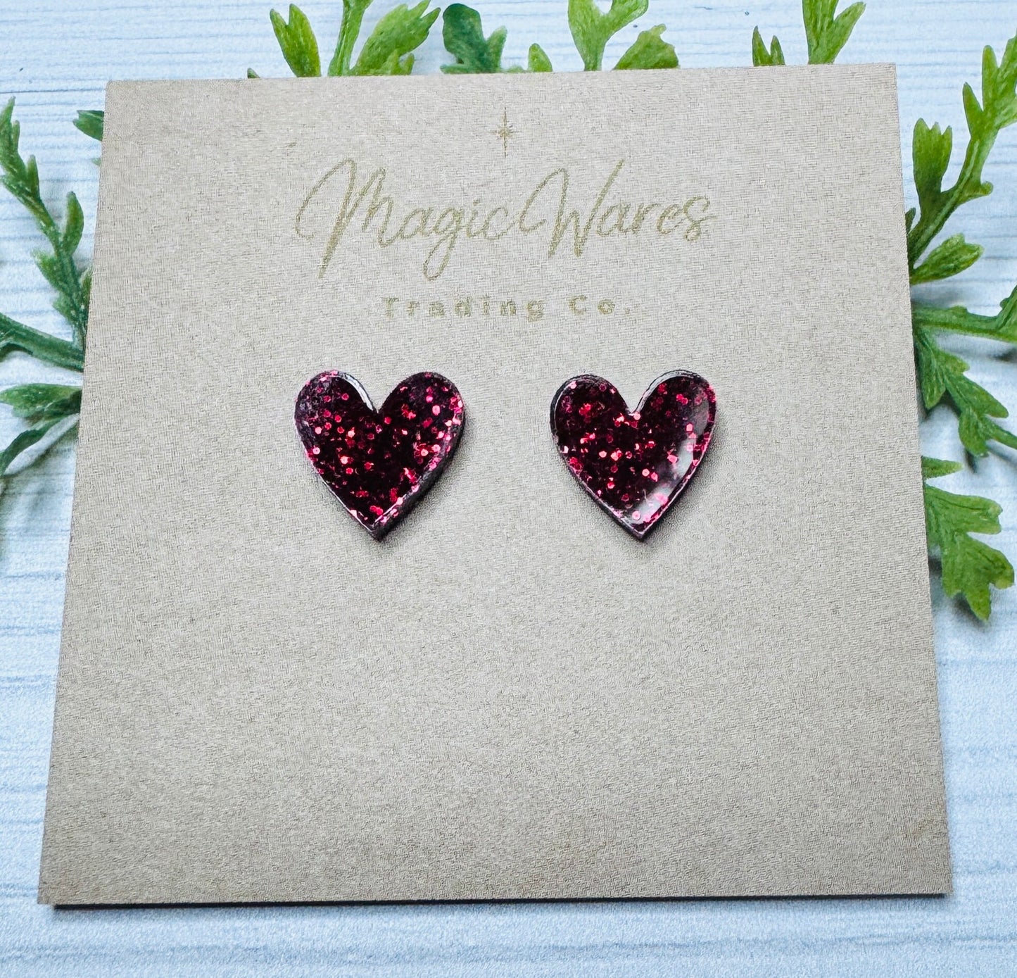 Heart Stud Earrings Red Glitter Laser Cut Glitter Acrylic Post Earrings Pierced Earlobe Glitter Valentines Day earrings hypoallergenic