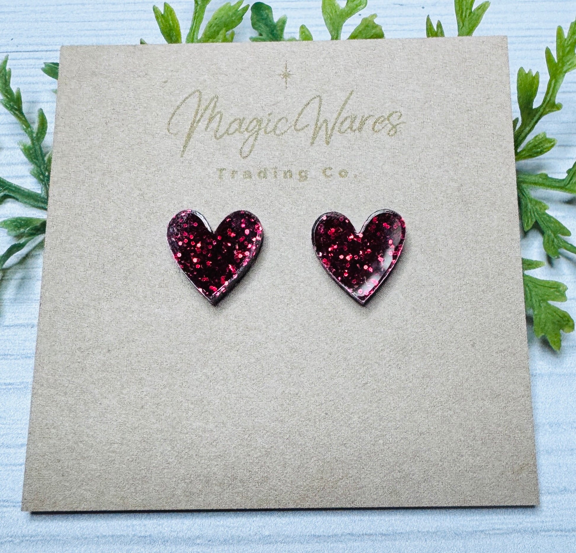 Heart Stud Earrings Red Glitter Laser Cut Glitter Acrylic Post Earrings Pierced Earlobe Glitter Valentines Day earrings hypoallergenic