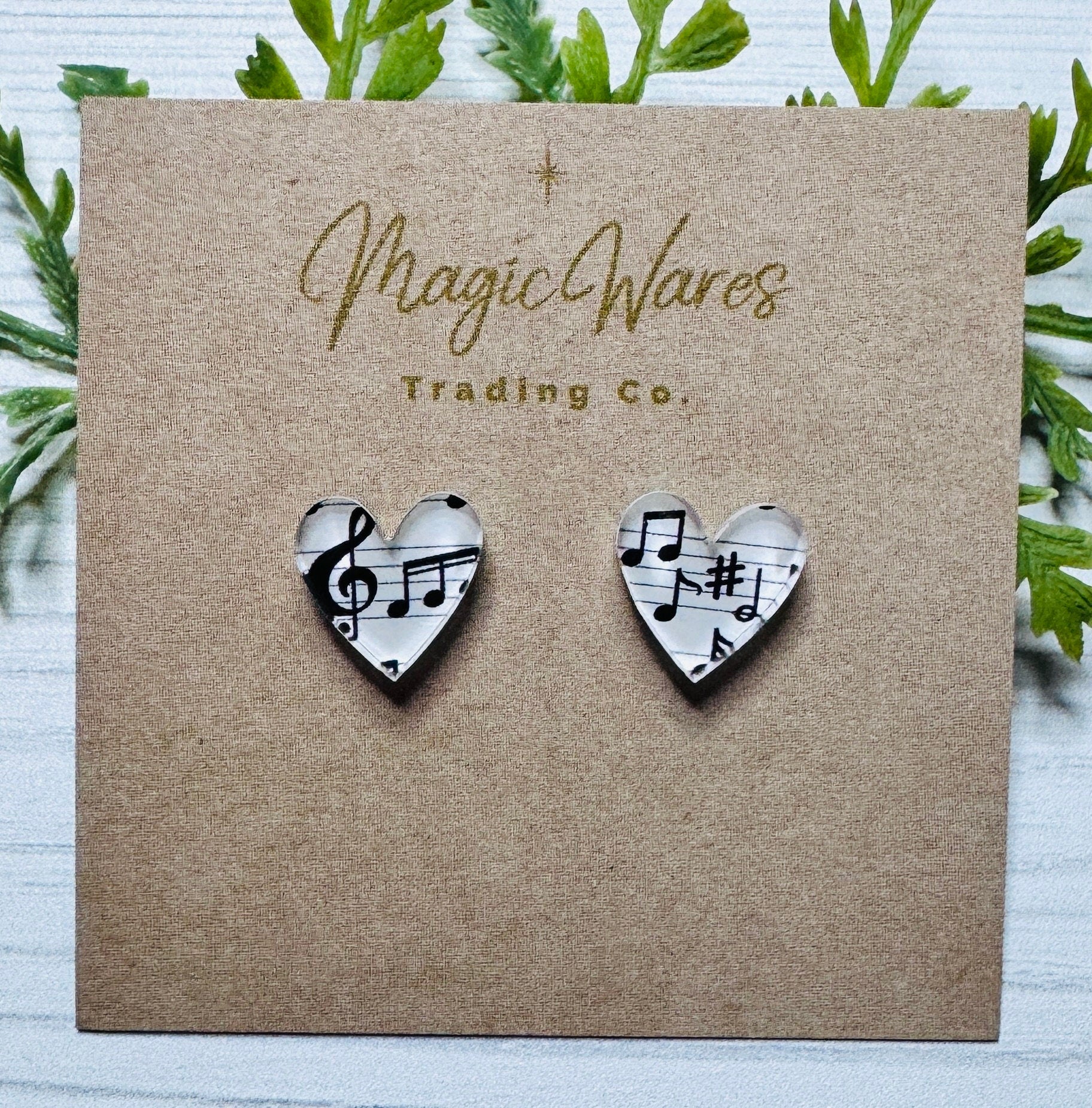 Music Heart Stud Earrings Laser Cut Acrylic Post Earrings Pierced Earlobe Glitter Valentines Day earrings hypoallergenic