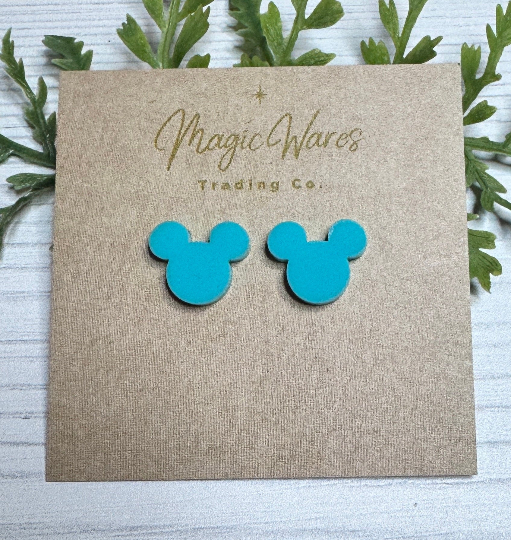 Breakfast Blue Stud Laser cut Acrylic Earrings, Pierced earlobe mouse head shaped post earrings hypoallergenic post silicone back