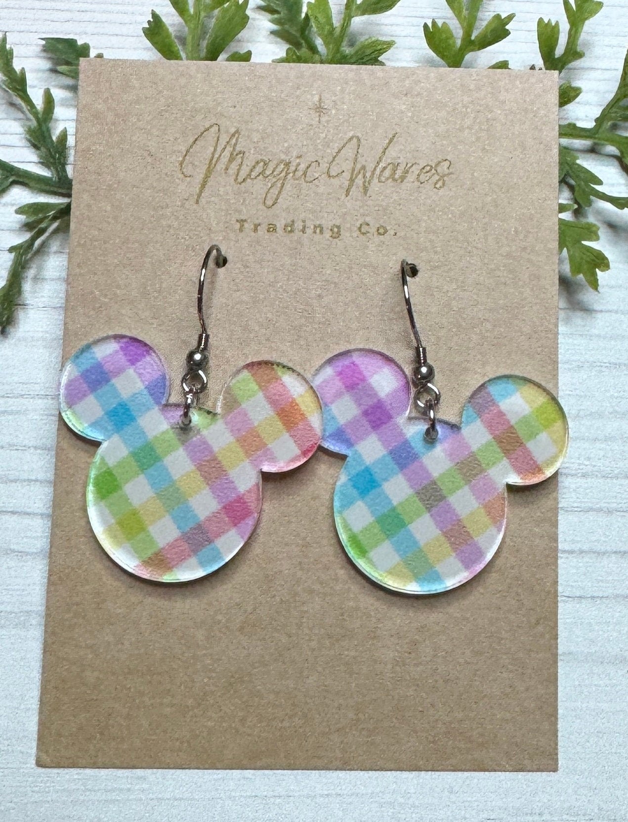 Easter Pastel Plaid Mouse head Earrings, Laser cut Pastel Plaid Patterned Acrylic Earrings, Handmade Dangle Easter Earrings, Spring Earrings