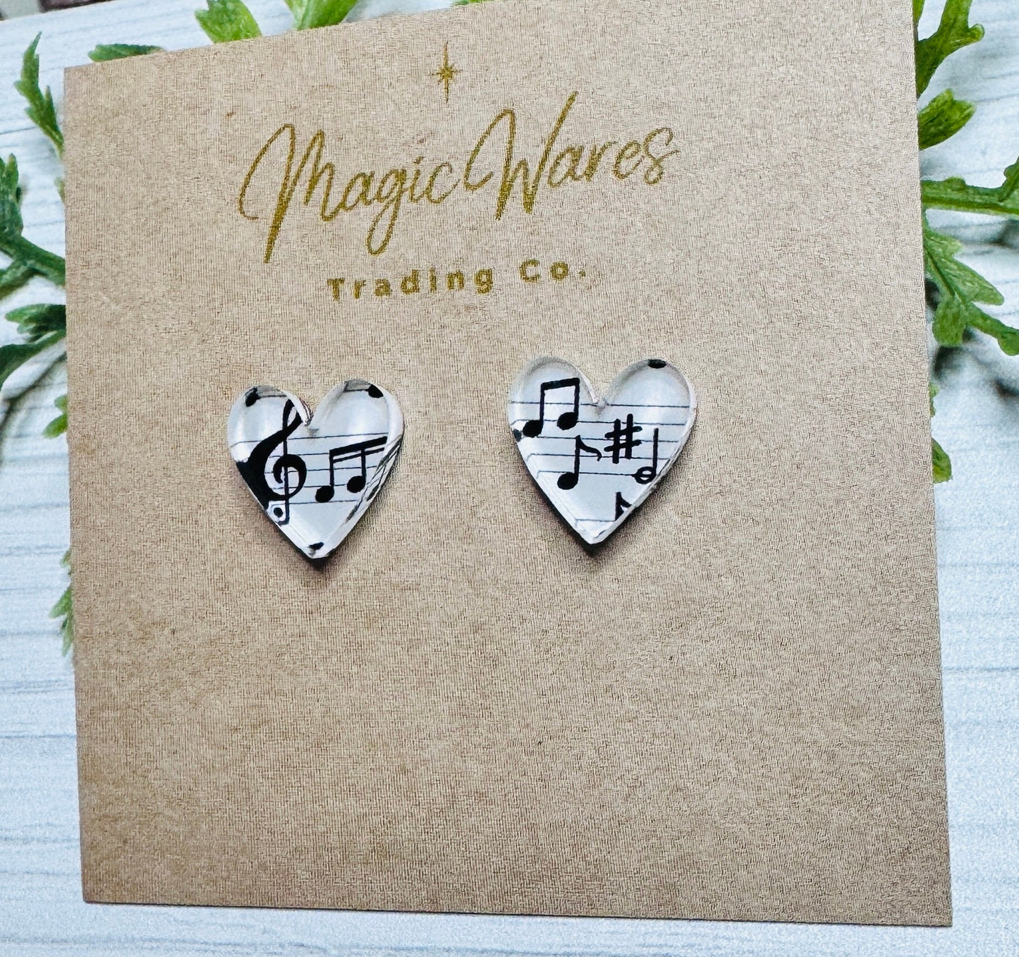 Music Heart Stud Earrings Laser Cut Acrylic Post Earrings Pierced Earlobe Glitter Valentines Day earrings hypoallergenic