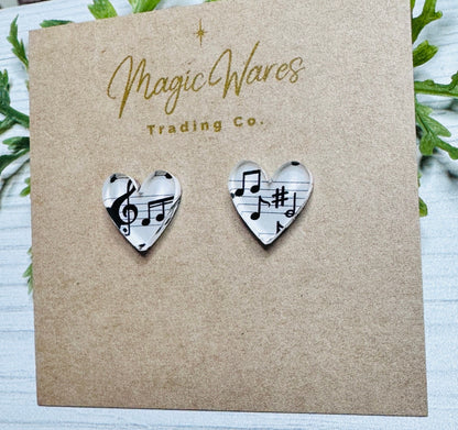 Music Heart Stud Earrings Laser Cut Acrylic Post Earrings Pierced Earlobe Glitter Valentines Day earrings hypoallergenic