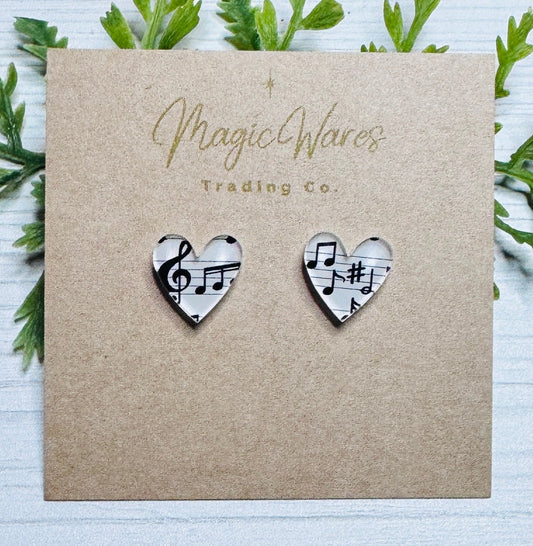 Music Heart Stud Earrings Laser Cut Acrylic Post Earrings Pierced Earlobe Glitter Valentines Day earrings hypoallergenic