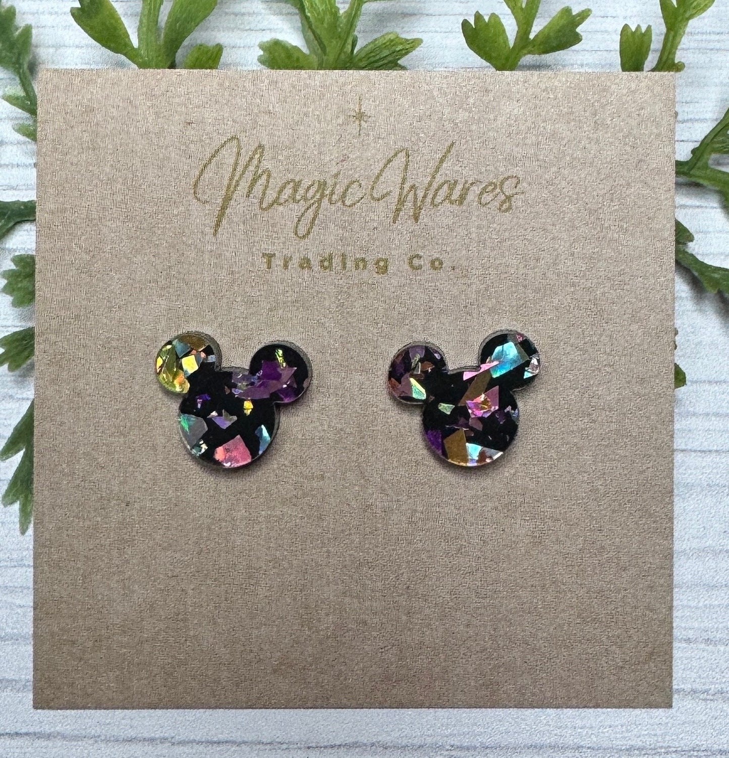 Dark Princess Flake Glitter Stud, Laser cut Black with Holographic Flake Glitter Earrings Pierced Earlobe, Stainless Steel, Post earrings
