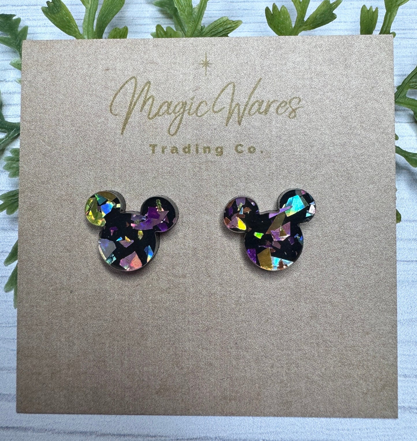Dark Princess Flake Glitter Stud, Laser cut Black with Holographic Flake Glitter Earrings Pierced Earlobe, Stainless Steel, Post earrings