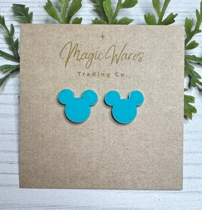 Breakfast Blue Stud Laser cut Acrylic Earrings, Pierced earlobe mouse head shaped post earrings hypoallergenic post silicone back