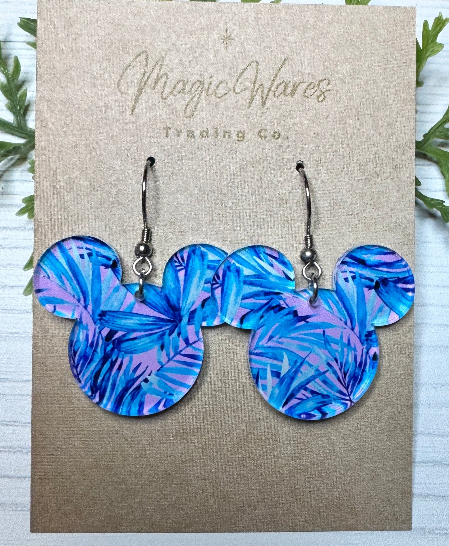Preppy Blue Tropical Mouse head Laser cut Crystal Acrylic Earrings, Lilly inspired Pink and Blue Tropical Acrylic earrings lightweight