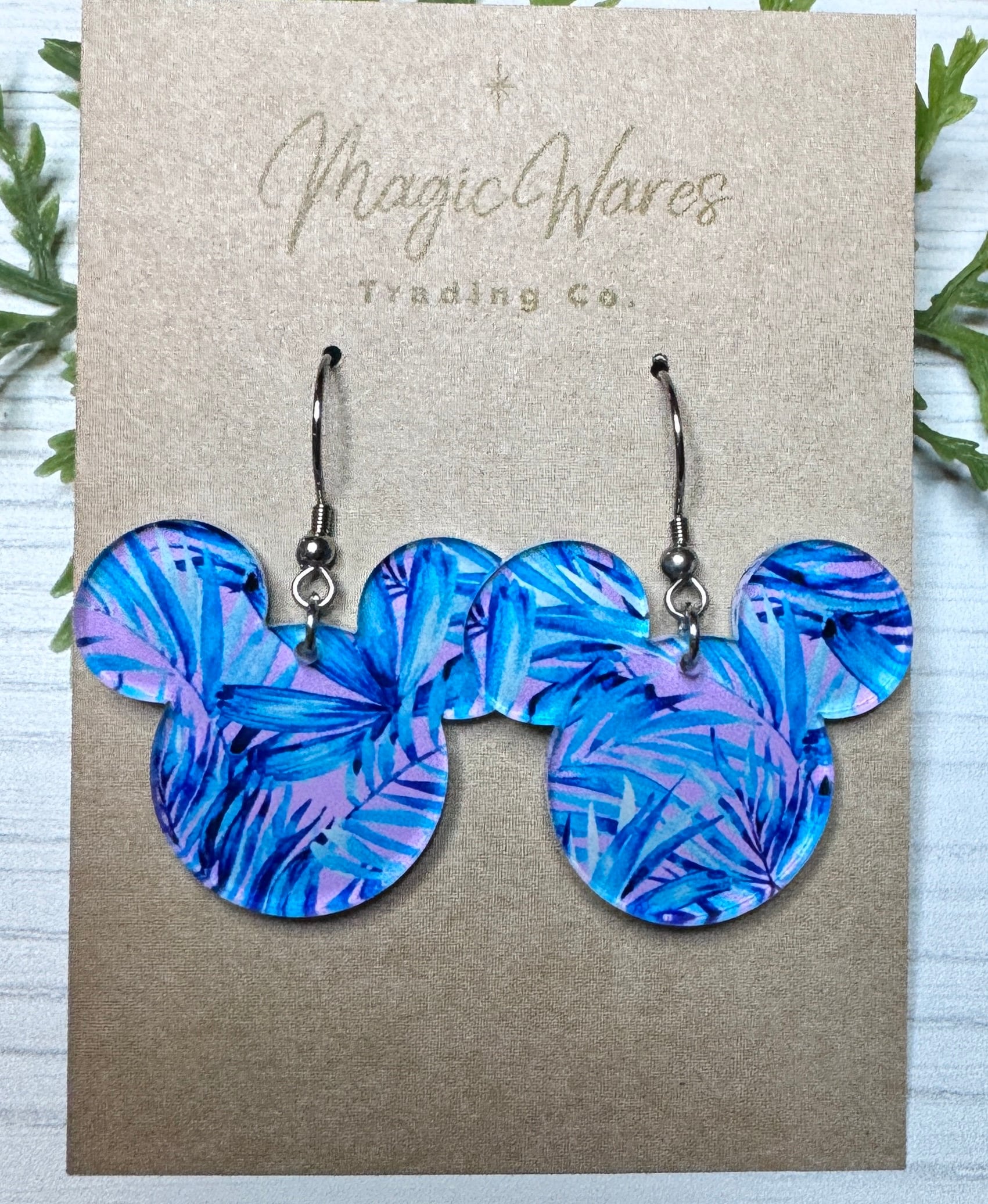 Preppy Blue Tropical Mouse head Laser cut Crystal Acrylic Earrings, Lilly inspired Pink and Blue Tropical Acrylic earrings lightweight