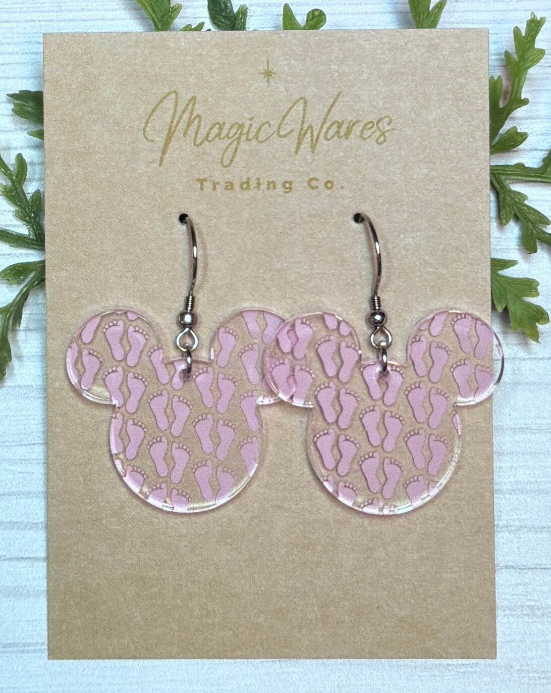 Pink Baby Feet Laser Cut Crystal Acrylic Dangle Earrings , Pink Baby Feet patterned Crystal Acrylic Earrings, Baby Shower Earrings Baby Girl