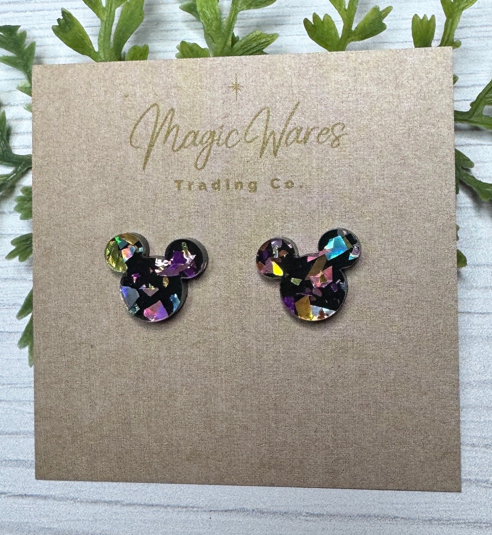 Dark Princess Flake Glitter Stud, Laser cut Black with Holographic Flake Glitter Earrings Pierced Earlobe, Stainless Steel, Post earrings