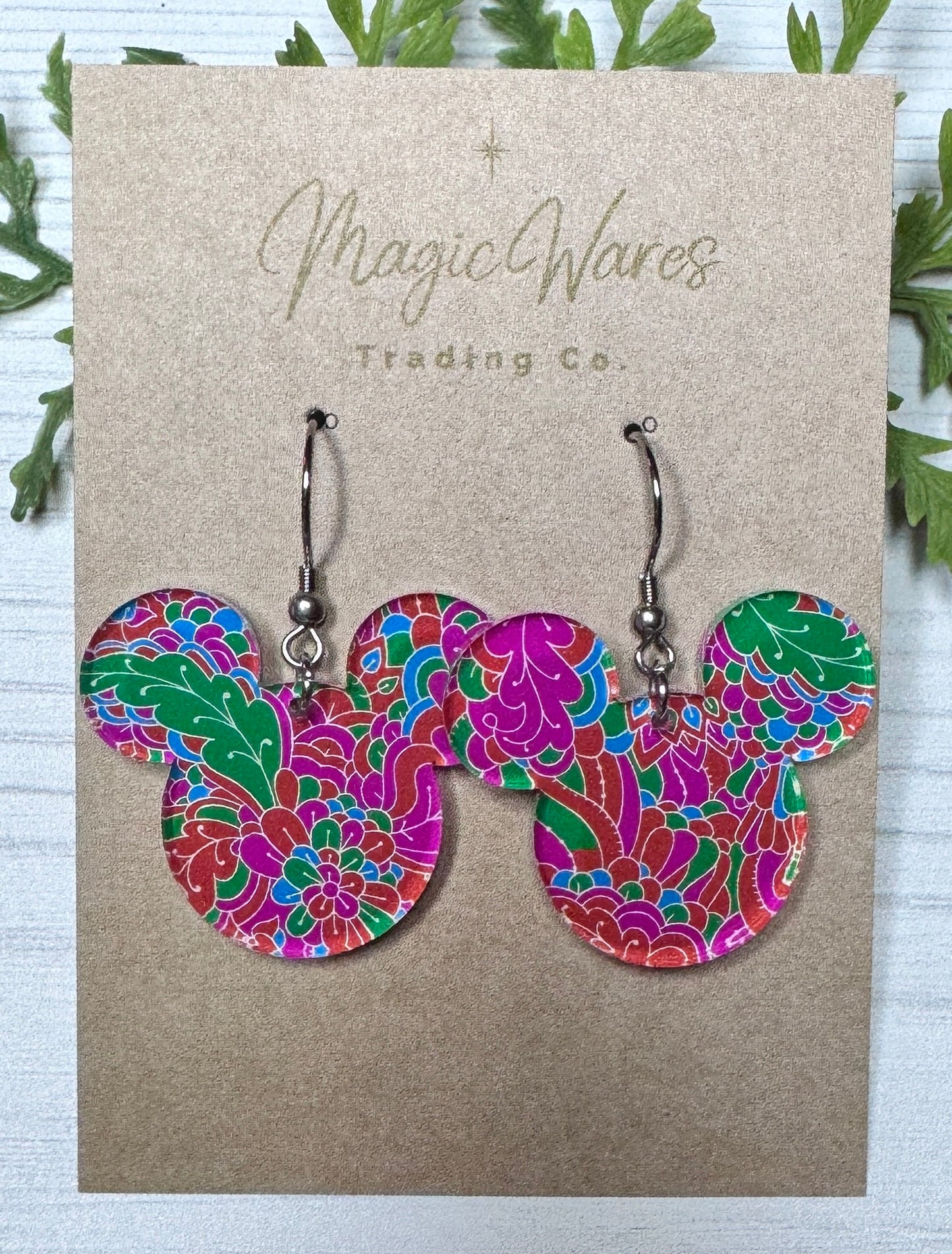 Preppy Bright Floral Mouse head Laser cut Crystal Acrylic Earrings, Lilly inspired Floral Acrylic earrings lightweight hypoallergenic