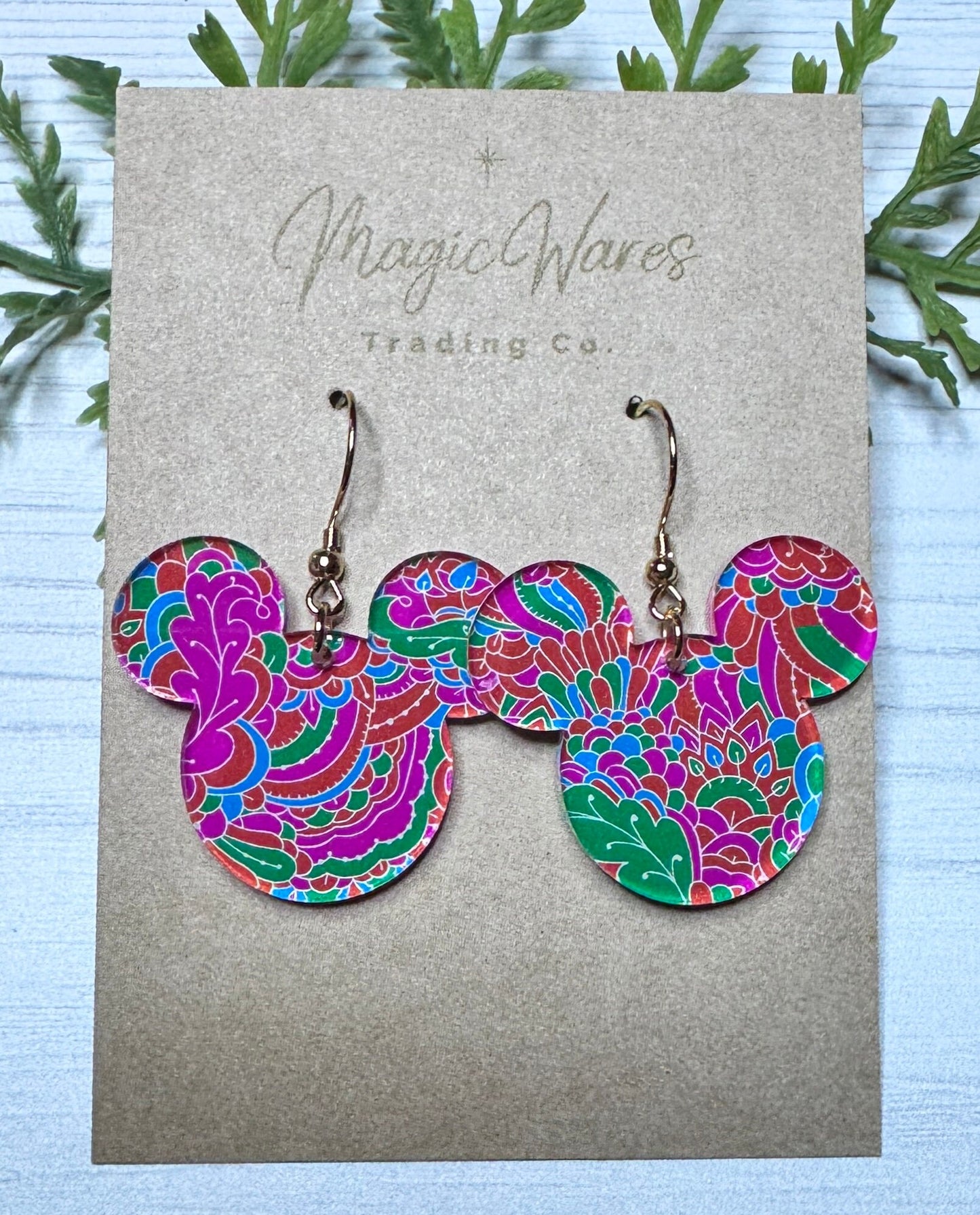 Preppy Bright Floral Mouse head Laser cut Crystal Acrylic Earrings, Lilly inspired Floral Acrylic earrings lightweight hypoallergenic