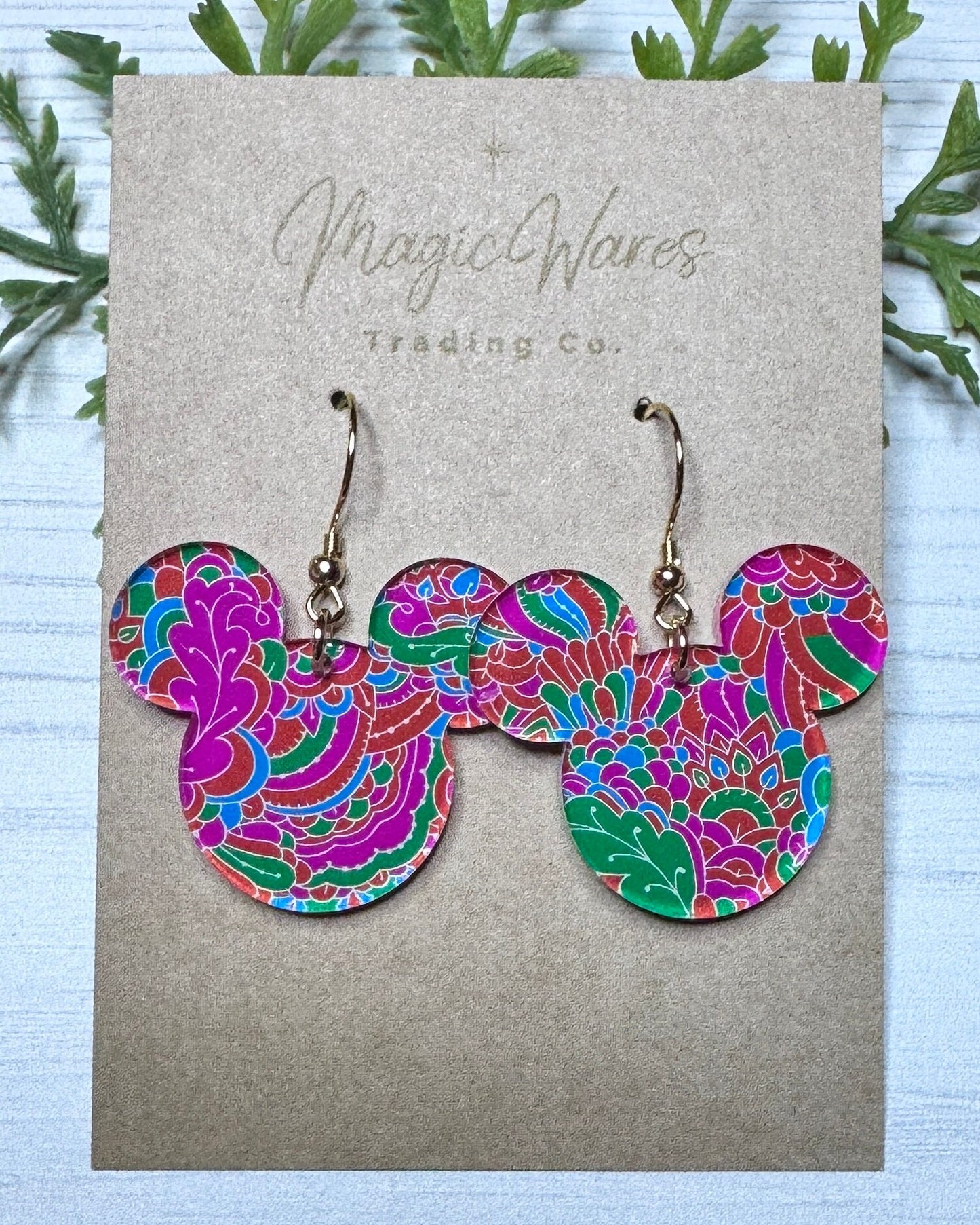 Preppy Bright Floral Mouse head Laser cut Crystal Acrylic Earrings, Lilly inspired Floral Acrylic earrings lightweight hypoallergenic