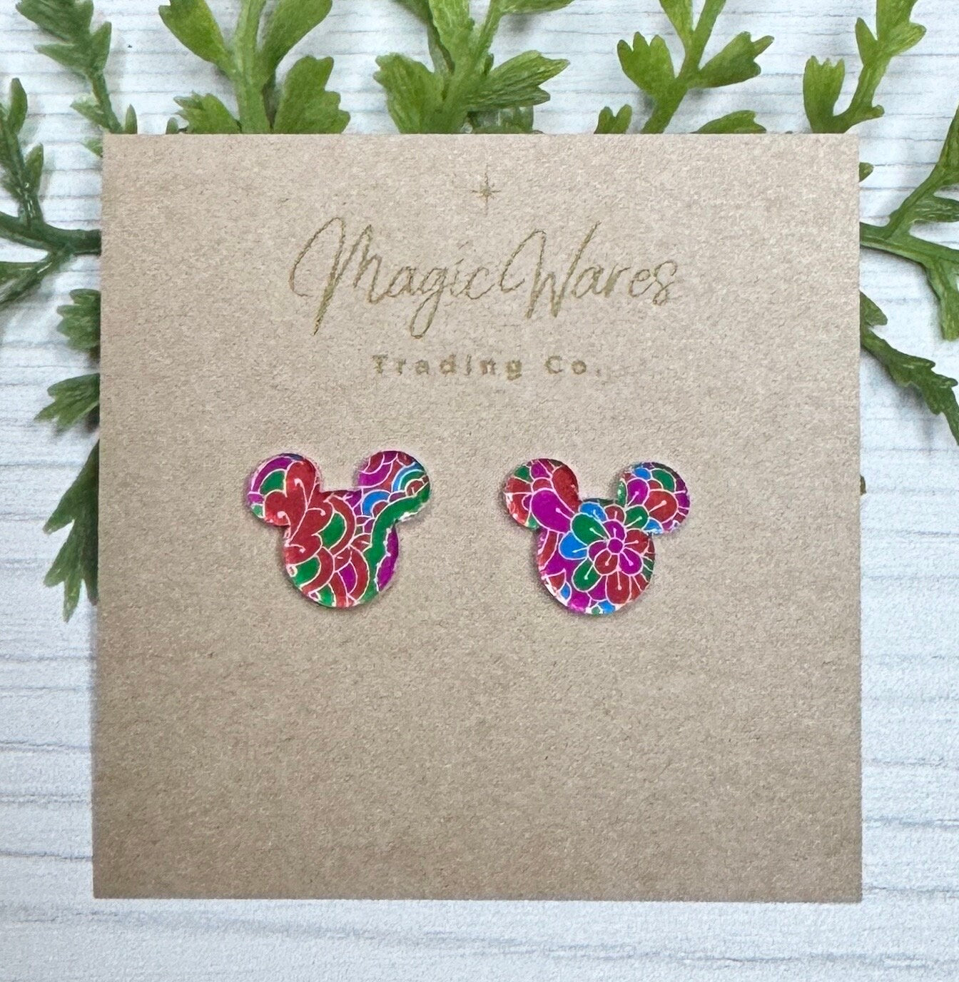 Preppy Bright Floral Stud Earrings, Lilly inspired Bright Floral pattern crystal acrylic, laser cut post earrings, hypoallergenic