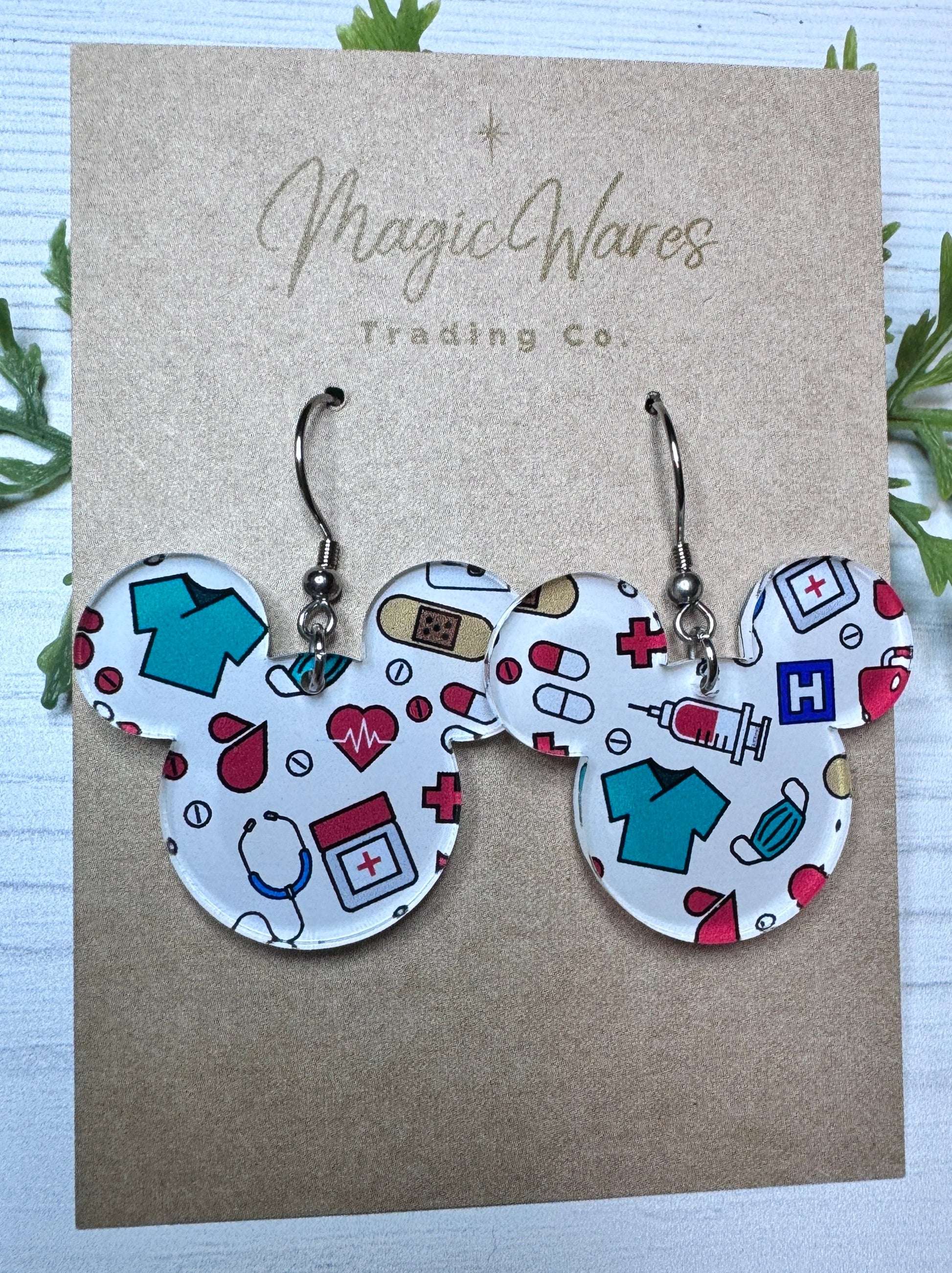 Nurse Inspired Mouse head Laser cut Dangle Earrings, Nurse Appreciation Patterned Crystal Acrylic Earrings, Gift for Nurse, Gift for Doctors