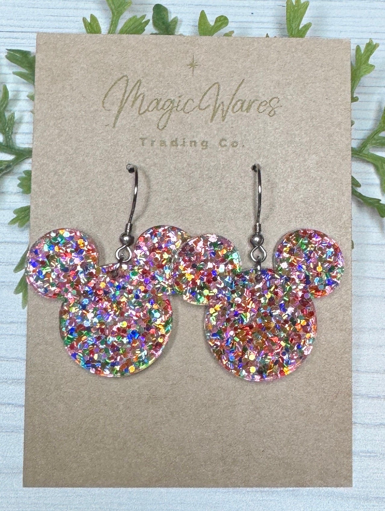 Confetti Glitter Mouse head Dangle Earrings, Laser cut Glitter Acrylic Earrings, Made to order glitter earrings