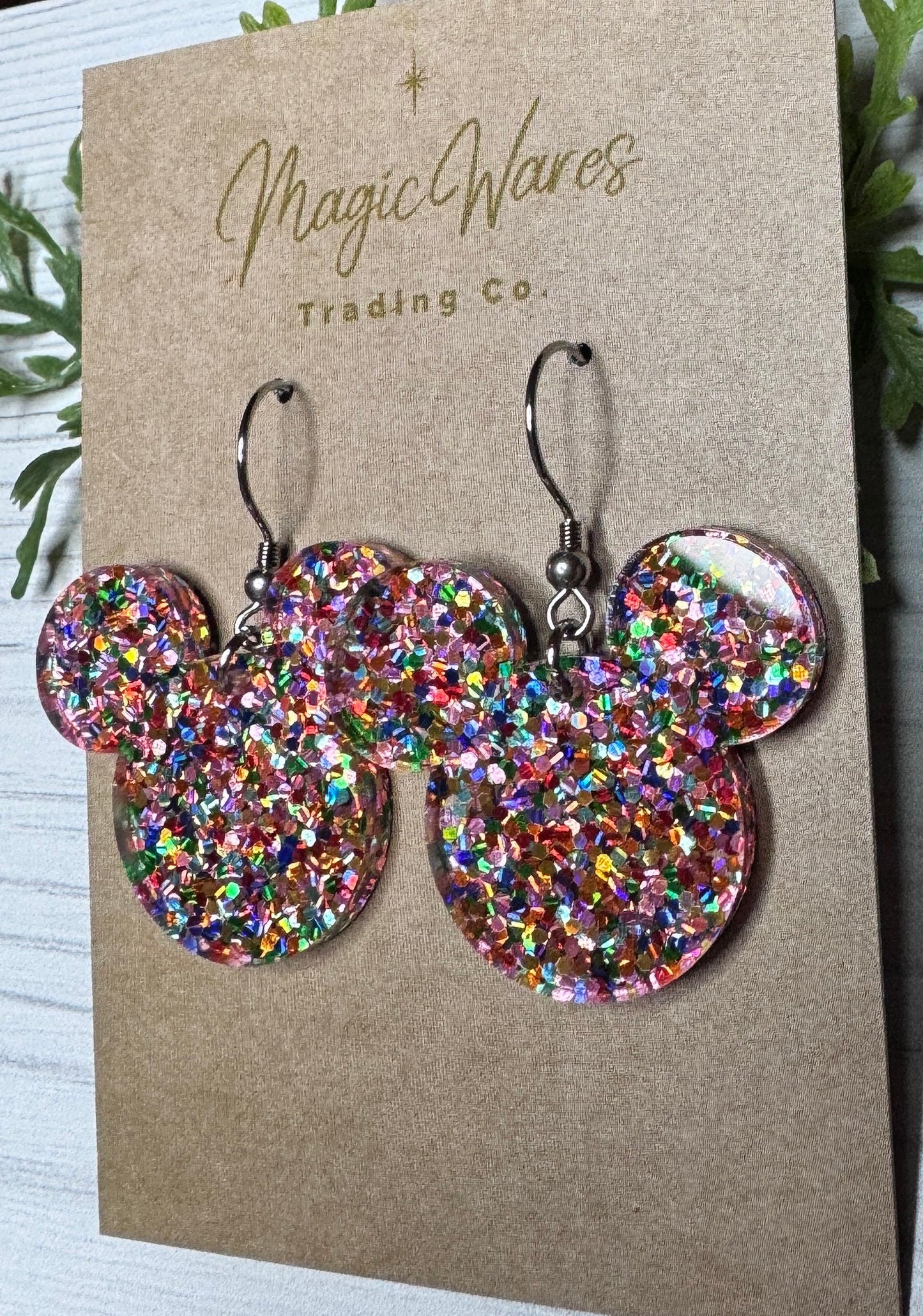 Confetti Glitter Mouse head Dangle Earrings, Laser cut Glitter Acrylic Earrings, Made to order glitter earrings