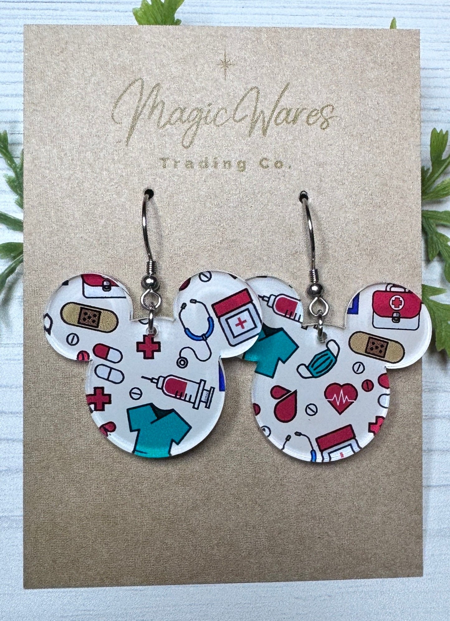 Nurse Inspired Mouse head Laser cut Dangle Earrings, Nurse Appreciation Patterned Crystal Acrylic Earrings, Gift for Nurse, Gift for Doctors