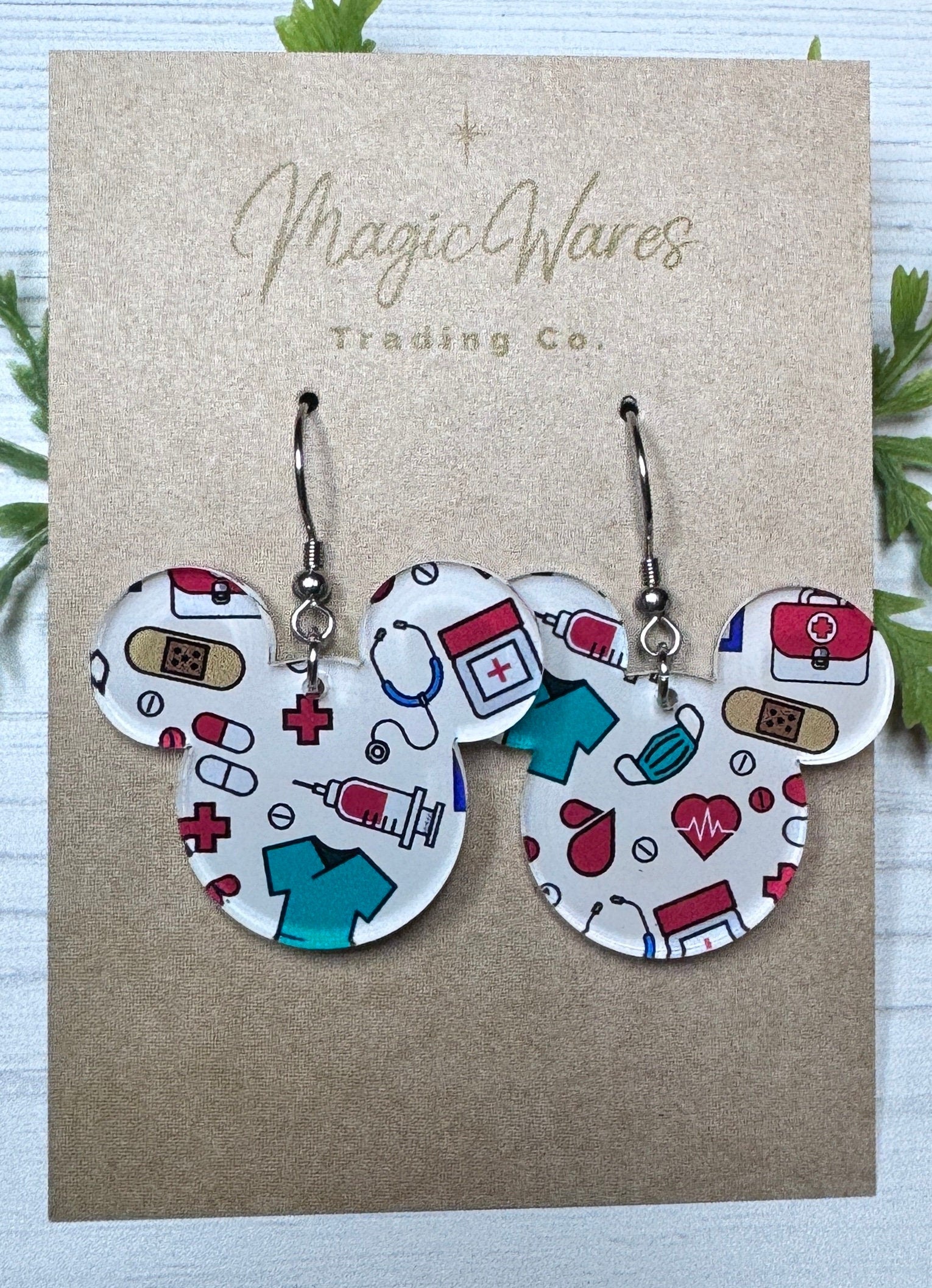 Nurse Inspired Mouse head Laser cut Dangle Earrings, Nurse Appreciation Patterned Crystal Acrylic Earrings, Gift for Nurse, Gift for Doctors