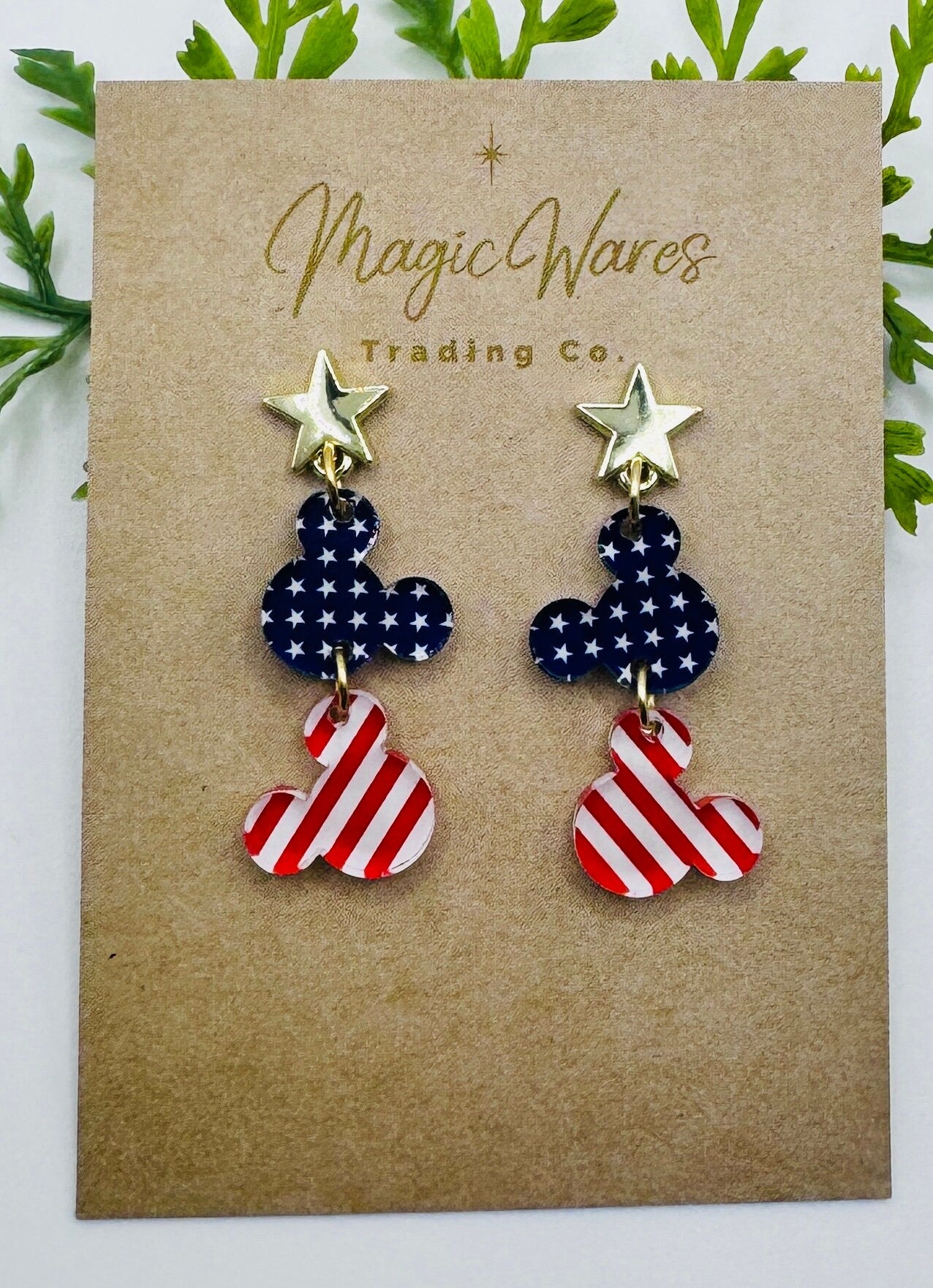 Stars and Stripes Post Earrings, Laser Cut Post Earrings Stars and Stripes Acrylic with Silver or Gold Plated Star Post Earrings
