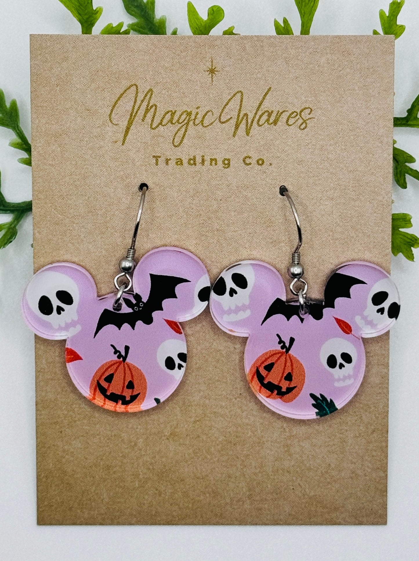 Pink Halloween Mouse Laser cut Dangle Earrings, Pink Crystal Acrylic Earrings, Halloween earrings, Not so scary Halloween Party earrings