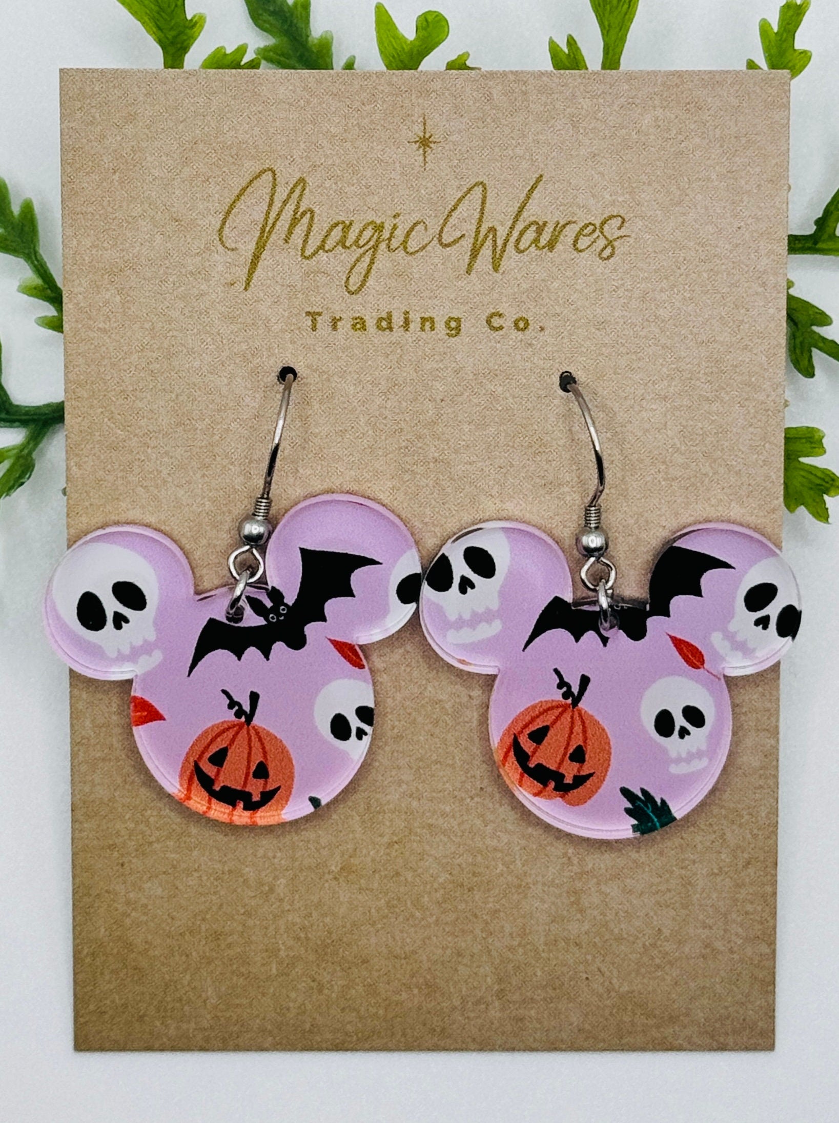 Pink Halloween Mouse Laser cut Dangle Earrings, Pink Crystal Acrylic Earrings, Halloween earrings, Not so scary Halloween Party earrings