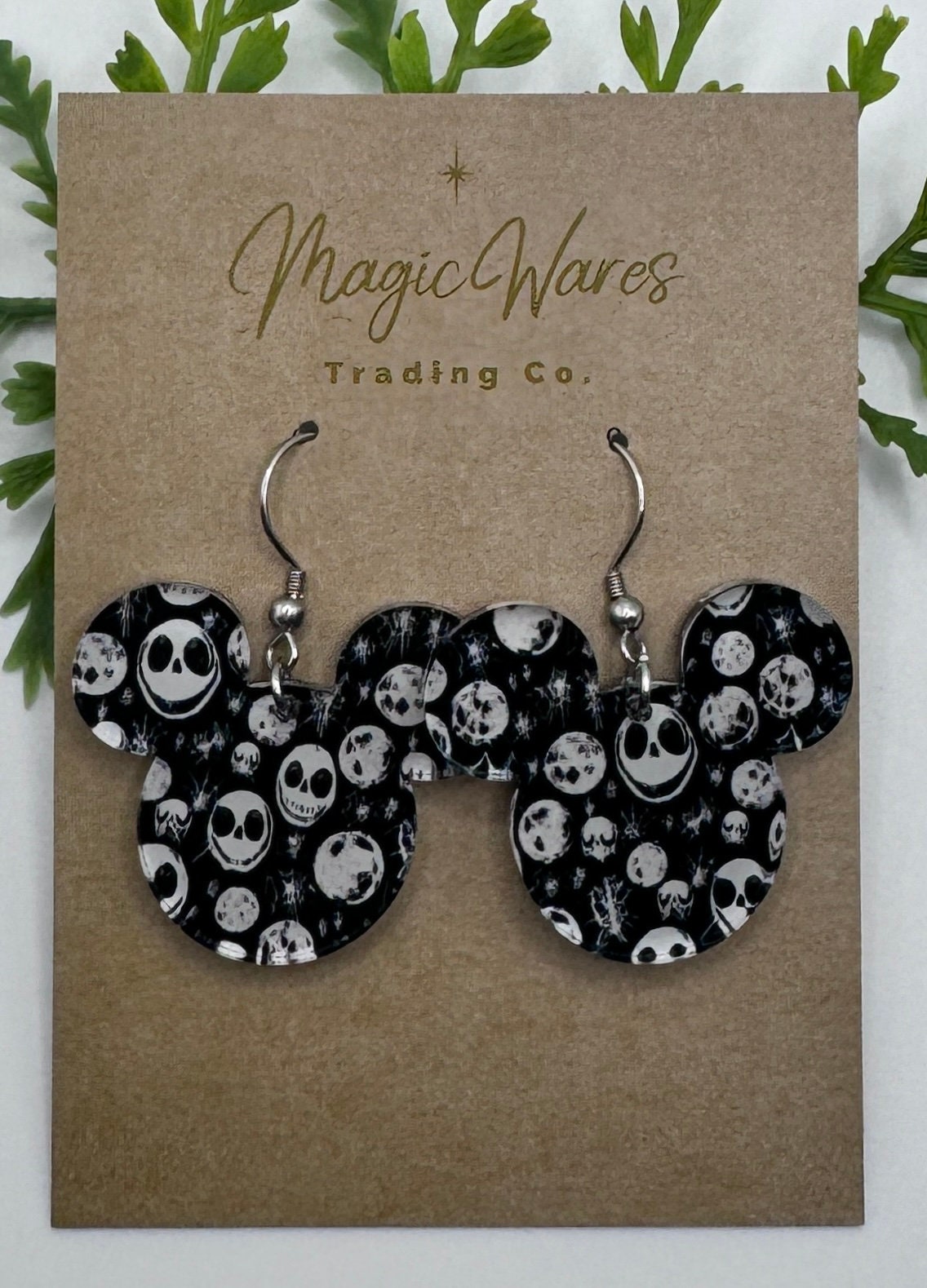 Scary Skellington Mouse Laser cut Dangle Earrings, Faces of Jack Patterned Crystal Acrylic Earrings, Halloween earrings, NBC earrings