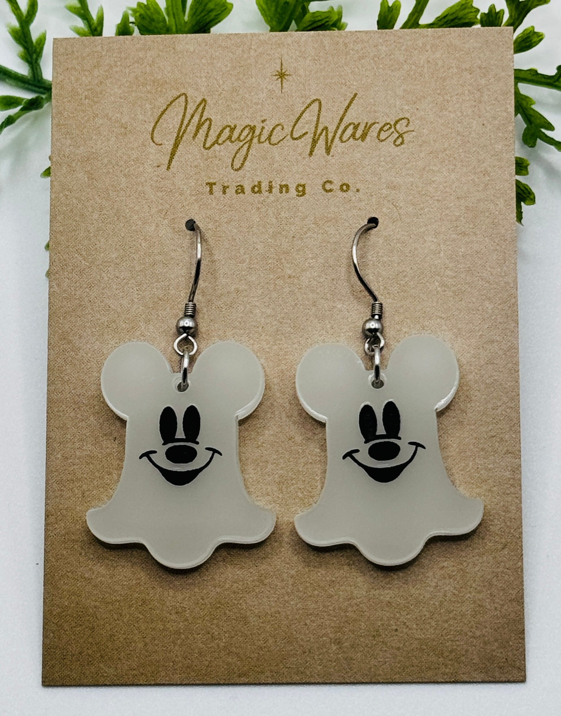 Glow in the Dark Ghost Mouse Dangle Earring, Glow Acrylic Earrings Halloween Earrings