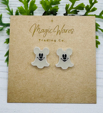 Glow in the Dark Ghost Mouse Stud, Engraved and Laser cut white glow acrylic, Halloween party earrings
