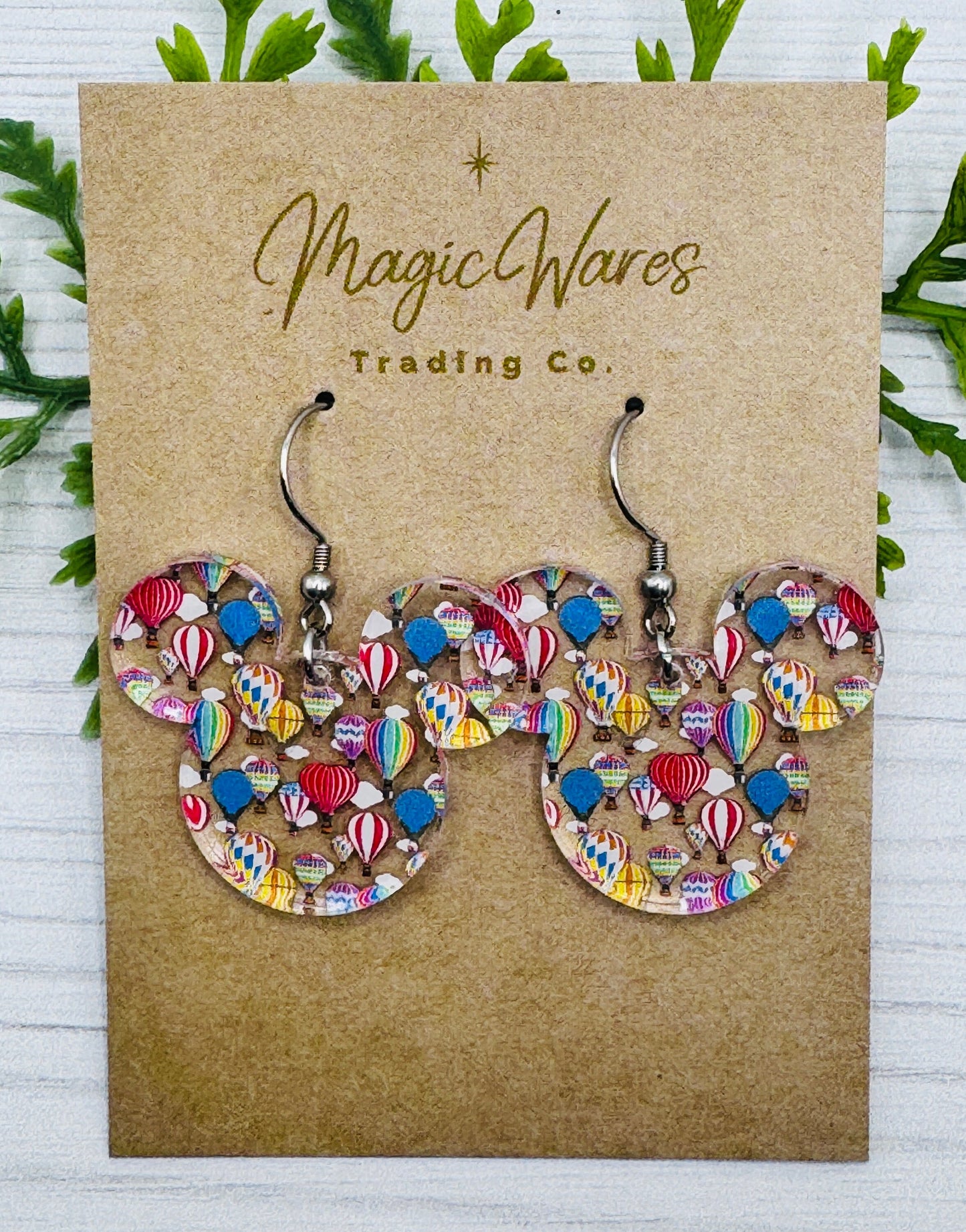 Hot Air Balloons Mouse head Laser Cut Earrings, Clear Patterned Acrylic Dangle Earrings Hot air ballon pattern earrings