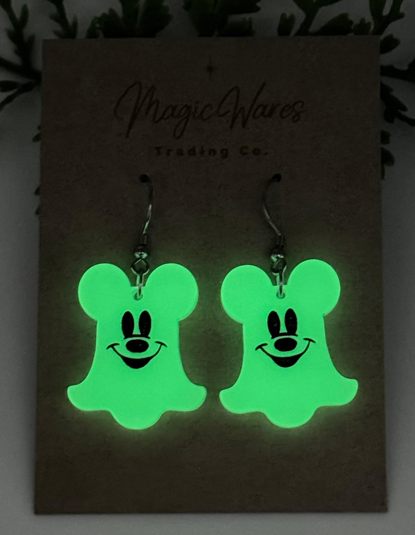 Glow in the Dark Ghost Mouse Dangle Earring, Glow Acrylic Earrings Halloween Earrings