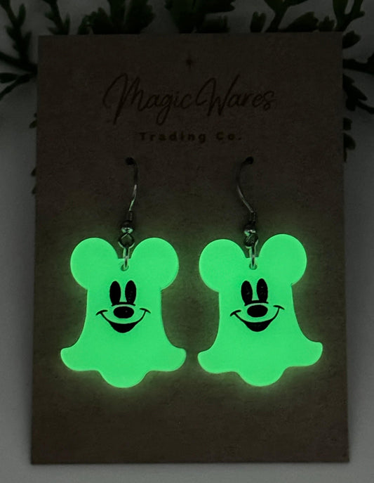 Glow in the Dark Ghost Mouse Dangle Earring, Glow Acrylic Earrings Halloween Earrings