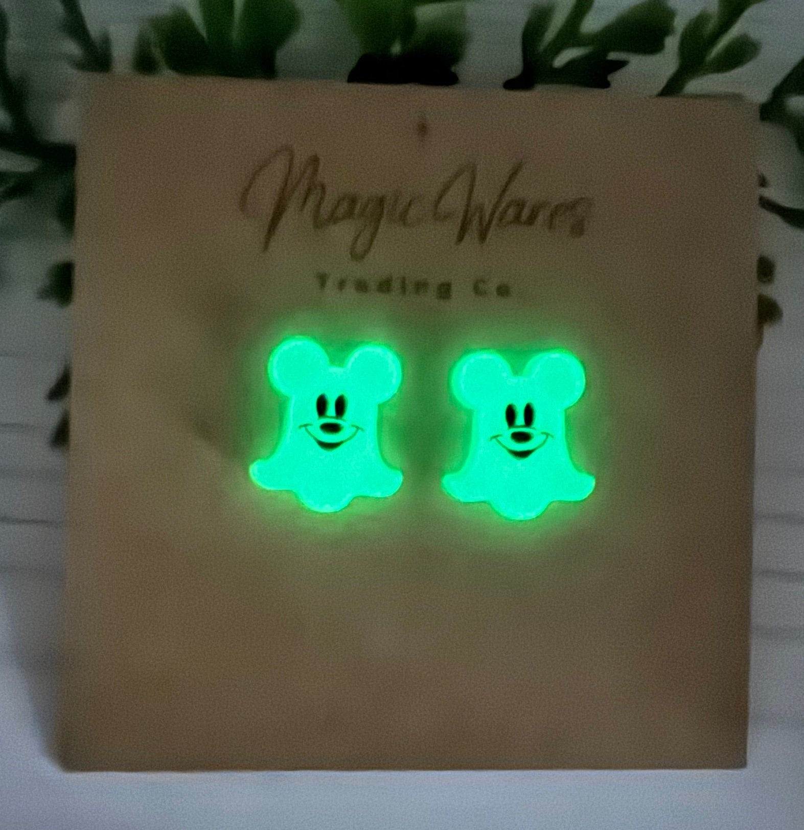 Glow in the Dark Ghost Mouse Stud, Engraved and Laser cut white glow acrylic, Halloween party earrings