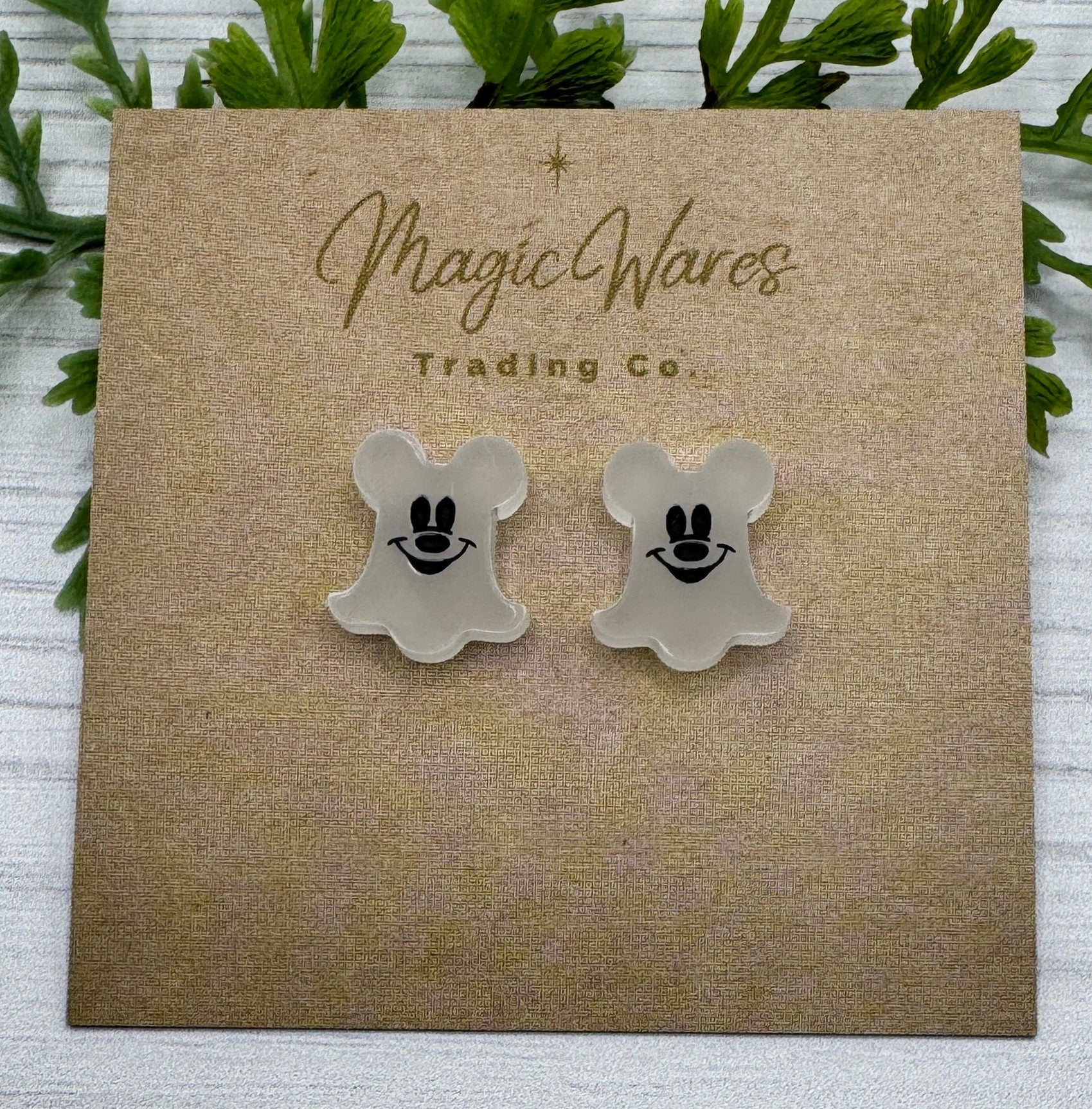 Glow in the Dark Ghost Mouse Stud, Engraved and Laser cut white glow acrylic, Halloween party earrings