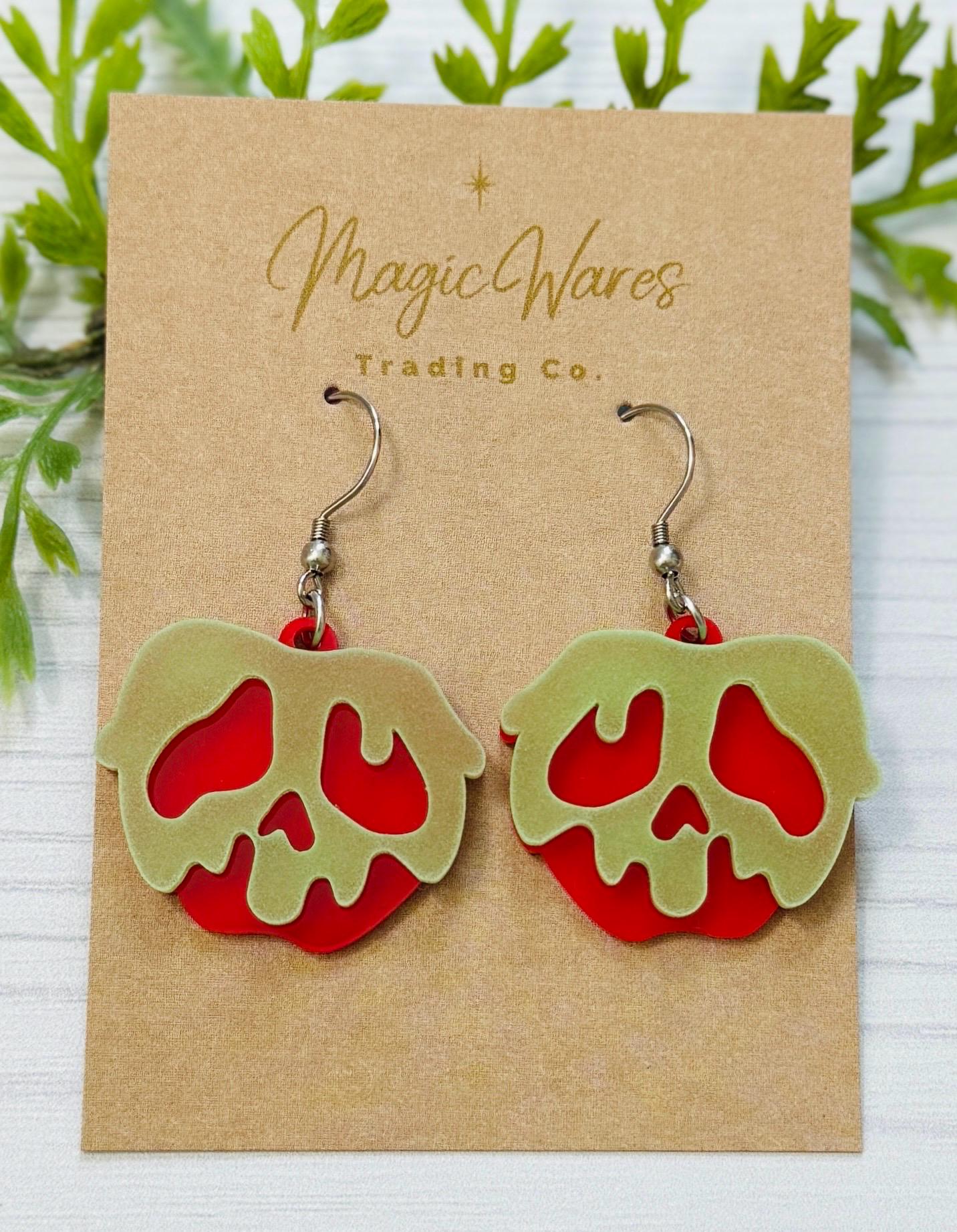 Poison Apple Glow in the Dark Dangle Earring, Snow White inspired Glow Acrylic Earrings, Halloween Earrings Evil Queen earrings