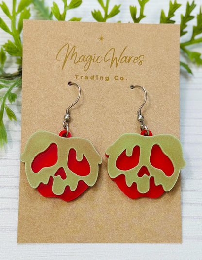 Poison Apple Glow in the Dark Dangle Earring, Snow White inspired Glow Acrylic Earrings, Halloween Earrings Evil Queen earrings