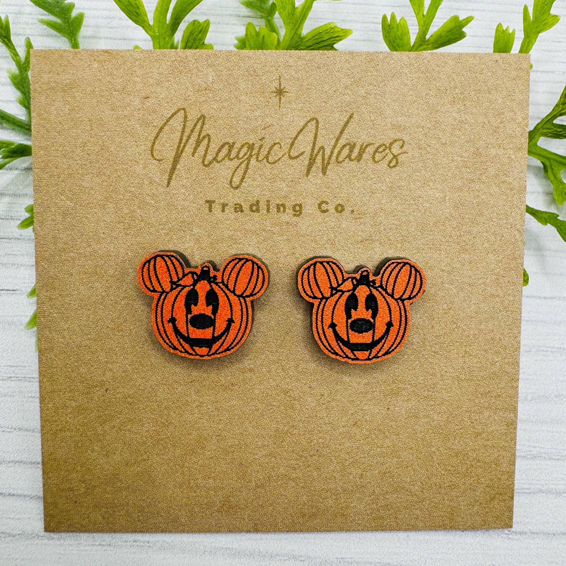 Pumpkin Mouse Stud, Laser engraved orange coated black acrylic, Halloween Earrings Not So scary Halloween Party Earrings