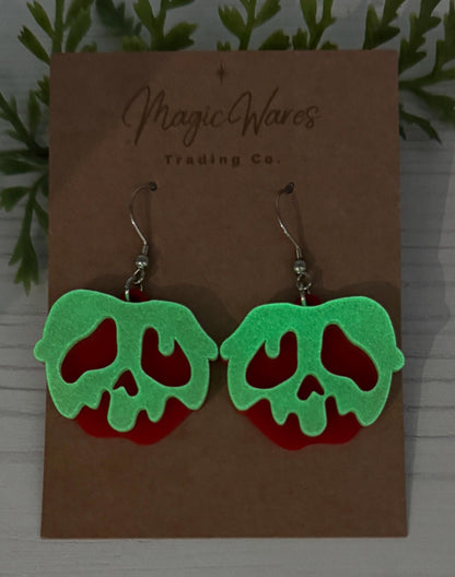 Poison Apple Glow in the Dark Dangle Earring, Snow White inspired Glow Acrylic Earrings, Halloween Earrings Evil Queen earrings