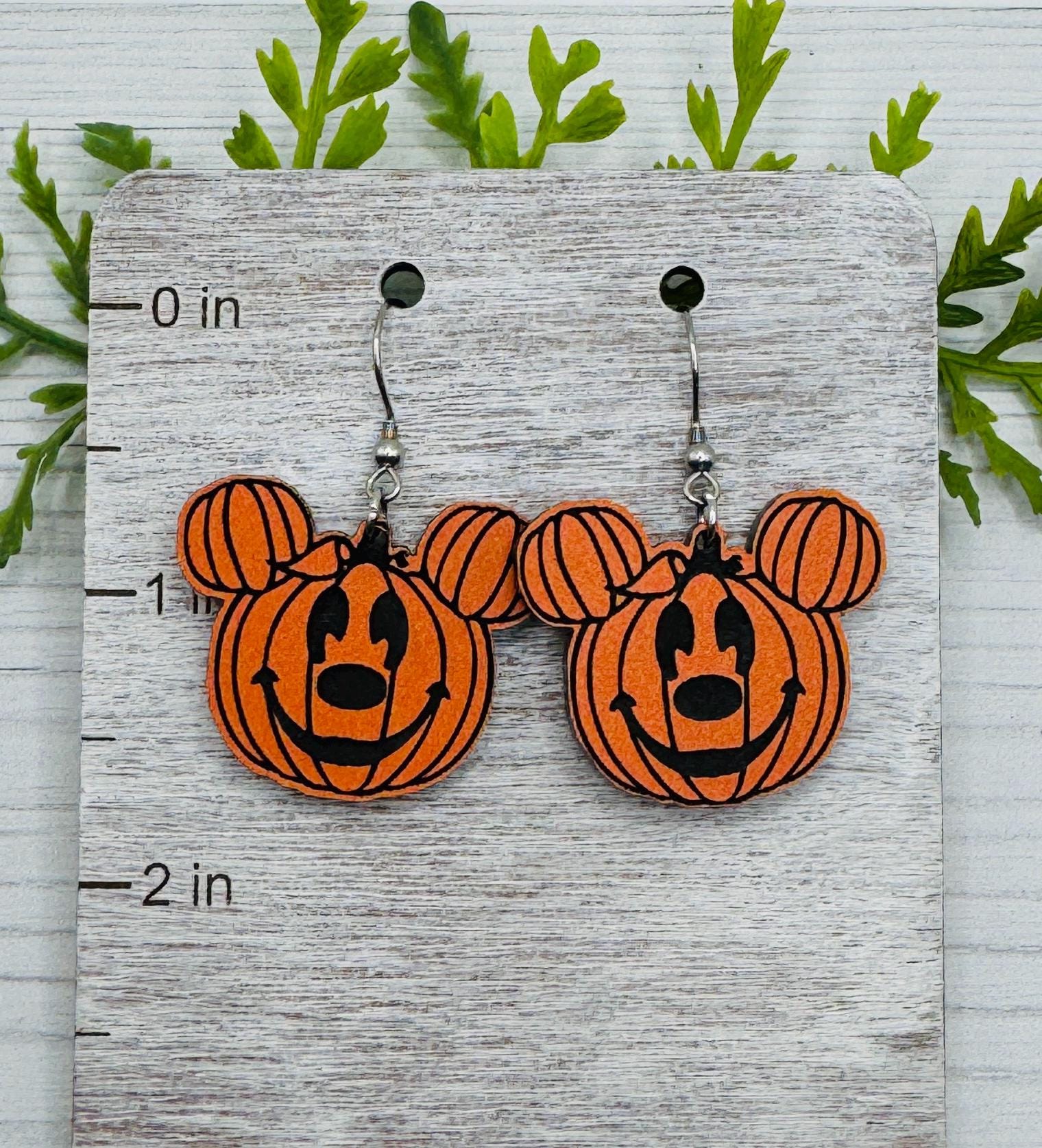 Pumpkin Mouse Dangle Earrings, Engraved Orange on Black Acrylic Earrings, Lightweight Acrylic Laser cut Halloween Pumpkin Earrings